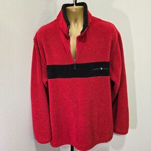 Red Sherpa Pullover Mens XL Red Blue Pouch Drawstring Waist Sporty Gant USA Warm